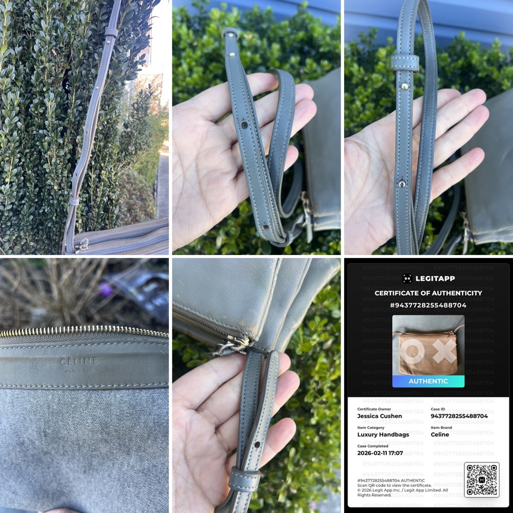 Celine Trio Gray Lambskin Leather Crossbody Bag - Picture 7 of 12